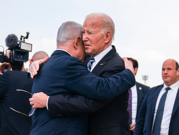 MR Online | President Joe Biden is greeted by Israeli Prime Minister Benjamin Netanyahu after arriving at Ben Gurion International Airport on Oct 18 2023 in Tel Aviv Evan Vucci | AP | MR Online